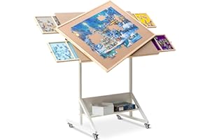 Becko US - Table de puzzle inclinable et rotative de 1500 pièces avec tiroirs et couvercle, plateau de puzzle pliable et portable avec inclinaison et ajustements de hauteur, facile à déplacer, pour