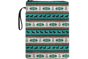 Poceacles Custodia per libro con stampa di cavalli tribali aztechi americani per gli amanti dei libri con cerniera protezione per libri copertina per libri con tasca