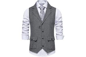 MAKINGDA Men's Herringbone Tweed Waistcoats V Neck Casual Suit Vest for Formal & Informal Occasions