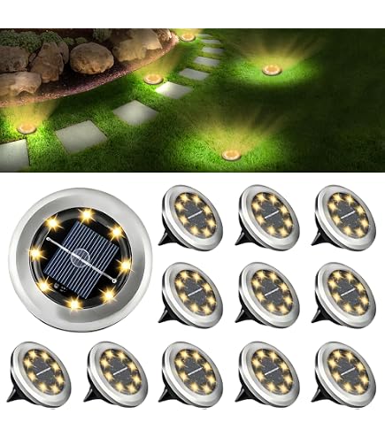 Lampes Solaires Extérieures Encastrables - Lot De 12, 8 LEDs, IP68, Bleu, éclairage Jardin