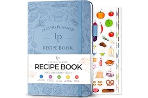 LEGEND PLANNER Legend Recipe Book – Blank Family Cookbook to Write In Your Own Recipes – Empty Cooking Journal – Personalized Cooking Notebook, Hardcover, A5-Sized, 58 Recipes In Total - Periwinkle