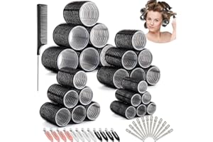GELEWULD Lot de 49 bigoudis auto-adhésifs - Sans chaleur - Avec 24 pinces à cheveux - Pour salon long, moyen et court - 60/45/36/25 mm