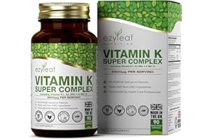 EZYLEAF NUTRITION Ezyleaf Vitamin K Super Complex | Vitamin K2 MK7 - Vitsmin-K2 MK4 - VIT K1 | 2600µg per Capsule | 90 K2 MK-7 Vegan Capsules | Non-GMO, Allergen Free Formula with Vitamin-C | Made in The UK