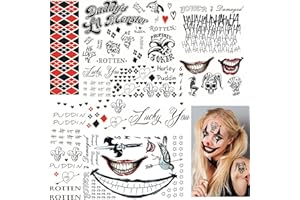 SMDBZDA 5 Joker Tattoos, Joker Tatuajes Temporales, Halloween Tatuaje Cara Joker, Halloween Terrible Tatuajes Temporales, Halloween Joker Tattoo, para Halloween Carnaval Maquillaje Props Cosplay