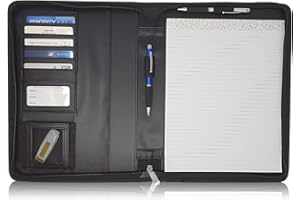 Lautus Designs A4 Executive Conference Folder - Professional Matt Black Faux Leather Zippered Binder & Business Portfolio Organizer for Men or Women. Includes Notepad & Premium Gift Box.