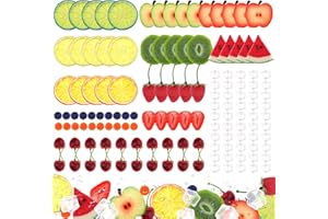 Gresorth 135pcs Fake Mix Fruit Decoration Artificial Strawberry Apple Lemon Kiwi Slice Realistic Watermelon Block Lifelike Cherry Raspberry Ice Cube Model