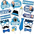 Zyozique 18 Pieces Boss Baby Props for Birthday/Boss Baby Props/Boss Baby Birthday Photo Booth Props 18 Pieces with Wooden Sticks for Boss Baby Birthday Party Decorations,Baby Boss Party Supplies