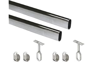Emuca - Kit de Barre de penderie Ovale 1150mm et Supports, chromé, Lot de 2, Lot de 2