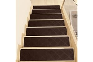 FECIALY Tappetini per gradini in Legno, 15 Confezioni 20 x 76 cm Tappetini per Scale in Moquette Antiscivolo con Fondo in Gomma Rimovibile e Lavabile, Perfetti per Bambini, Anziani e Animali Domestici