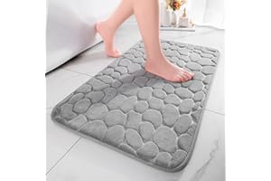 chakme Tappetino da bagno in memory foam, assorbente, per bagno, doccia, bagno, doccia, tappetino decorativo, antiscivolo, per bagno, soggiorno, 43 x 61 cm, grigio chiaro