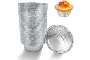 INHEMING 50 Piezas Bandejas redondas desechables de aluminio,Utensilios para Hornear de Papel de Aluminio,moldes desechables para tartas de huevo,250ML