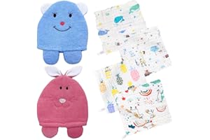 DKDDSSS 6 Pack Baby Washcloths Muslin, Baby Bath Mitt Washcloths, Soft Baby Muslin Cloths, Muslin Squares Baby Face Towel and Washcloths for Bath, Bibs for Girls & Boys, 30 × 30 cm