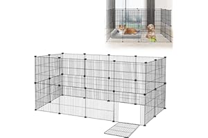 Froadp Parque de Juegos para Conejos y Mascotas al Aire Libre 142x72x72cm de Metal, 24 Piezas, Parque de Rejas con Puerta para Cobayas, Parque para Mascotas, Jaula para Cachorros, Hamsters (Negro)