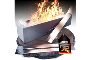 ‎FIRELL Firell Bioethanol Tischkamin aus Beton - Ethanol Tischfeuer Outdoor 36x10x8 cm - Kamin mit [3h] Brenndauer - Verstellbare Flamme - 4,2kg Sicheres Tisch Kamin Feuer für Garten Balkon Terasse [grau]