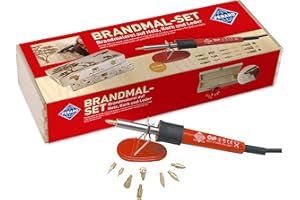 Pebaro 0266 - Pistón de pirograbado con 9 puntas y sellos en caja de madera, para la pintura y para escribir, dibujar y grabar sobre madera, cuero, corcho y otros materiales, plástico