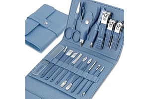 LEIPPLE Kit Manucre Pedicure - Coupe Ongle Professionnel Coupe Cuticule Acier Inoxydable - Trousse Manucure Pedicure Set de 16pcs avec Exquis La Boîte (Bleu)
