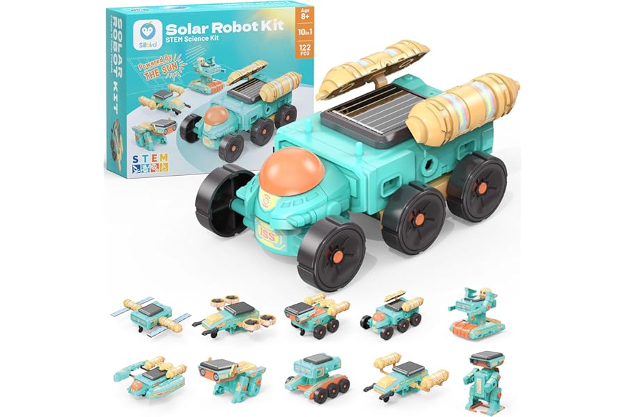 Sillbird Solar Robot Kit for Kids Ages 8-14, 10-in-1 DIY Educational Science Kit for Boys Girls Birthday, Sun Powered Space Robotics STEM Toys with 112PCS
