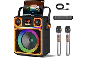 GUKKK Karaoke con 2 Microfoni Senza Fili, Altoparlante Portatile Bluetooth con Luci LED, Professionale Completo Karaoke per Adulti, Casse Karaoke con Microfono Supporto TWS/USB/TF/AUX/FM, per Home Party