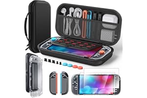 Klipdasse Tragetasche für Nintendo Switch 2 (2025), Schlank Tasche mit 2 HD-Panzerglas (7,9 Zoll), Kristall-Schutzhülle, Staubstöpsel-Kit, 4 Daumengriffe - Switch 2 Zubehör Bundle