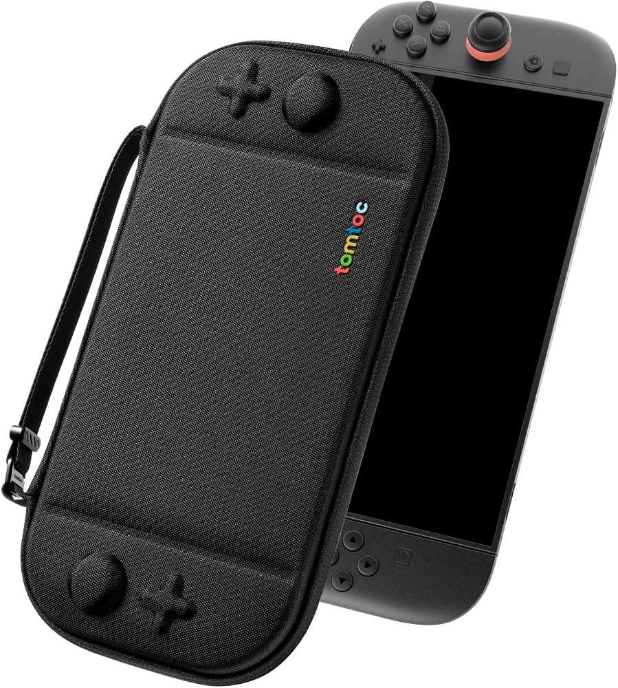 tomtoc Nintendo Switch 2 (2025) ile uyumlu, çepeçevre koruma, ultra ince taşıma çantası, Switch 2 konsol ve 12 oyun için, sert koruyucu kılıf, seyahat için orijinal patentli, siyah