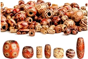 ZHENLE 300 Pieces Printed Wooden Beads Macrame Large Hole Beads Various Shapes Loose Wooden Beads for Crafting Jewellery Making DIY Bracelet