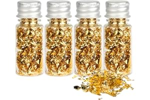 KEWUZY 4 Bottiglia Oro Commestibile, Lamina d'oro Alimentare, Scaglie di Foglia d'oro Raffinata, Fogli d'oro Multifunzionali per Torte Cioccolatini Decorazione Alimentare