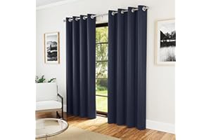Enhanced Living Nightfall Eyelet Blackout Curtains - Thermal Navy Blue Curtains for Bedroom - 66x90 inch (168x229 cm) - 230gsm, Supersoft, Energy Saving & Noise Reducing - 2 x Curtain Panels