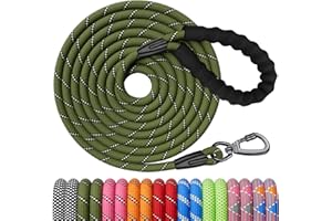 Kdsvakd Training Lead For Dogs, 6m / 20ft Long Rope Dog Lead with carabiner clip and padded handle, Recall Durable Lead Duty Check Cord For Puppy, Small, Medium, Large Dog, AmryGreen