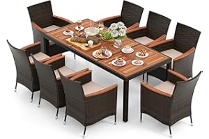 GIANTEX Zestaw mebli ogrodowych z rattanu, 8 krzeseł ze stołem, meble rattanowe, meble do użytku na zewnątrz, meble tarasowe, zestaw mebli balkonowych dla 8 osób, zestaw mebli ogrodowych, zestaw do