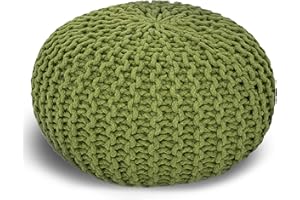 ‎CASAMIA casamia Pouf Ø 55 o. 45 cm Sitzpouf Strickhocker Sitzpouf Bodenkissen nachhaltig Grobstrick Optik Größe ø 55 cm, Farbe grün