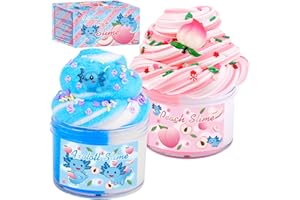 NIURUILSI Peach Slime and Axolotl Cloud Slimes,Dual Colored New Charms,Super Soft and Non-Sticky, Stress Relief Toy Party Favors Birthday Gifts for Girls.
