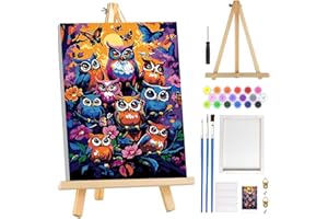 MOGTAA Owl Paint by Numbers for Adults Beginner with Frame, Flowers Painting by Numbers for Adults with Easel, DIY Oil Painting Kits Animal Art Crafts for Home Decor, 8x12in