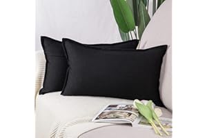 Madizz Juego de 2 Suave Lino Decorativo Funda de cojíns Lujo Estilo Fundas de Almohada para el sofá Dormitorio Negro Rectangular 30 x 50 cm