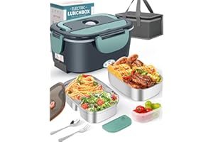 Eocolz Boîte à déjeuner électrique 80-100 W pour adulte, chauffe-repas portable pour voiture, camion, travail avec fourchette et cuillère en acier inoxydable (Vert)
