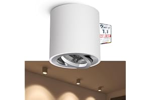 linovum Cori Pivoting Surface-Mounted Spotlight, White and Brushed Aluminium with Diameter 8 cm, Round Surface-Mounted Ceiling Light for GU10 and LED Modules