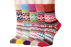 Chalier Finery 5 Pares Calcetines Térmicos de Lana para Mujer, Calcetines de Invierno Colores para Senderismo y Correr, Regalos de Cumpleaños