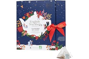 English Tea Shop - Calendrier de l'Avent thé et infusions biologiques - 25 sachets pyramides à découvrir dans chaque case - Livre bleu