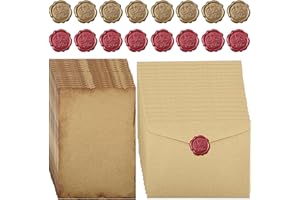 BOHORAY Carta da Lettere Decorata Busta Kraft Vintage, Set Di Vintage da Lettere, 16 Buste di Vintage, 16 Carta Pergamena e 16 Adesivo Sigilli di Cera, per Partecipazioni di Nozze, Scrivere e Disegni