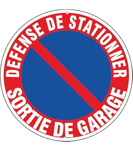 AUA SIGNALETIQUE - Panneau Stationnement Interdit, Sortie Jour et Nuit 24h/24 - 450 mm, PVC 1.5mm