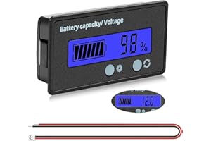 VooGenzek Medidores de Batería DC, Indicador de Voltaje de Capacidad de Batería Monitores, Probador de Batería de Plomo Ácido y Litio, Pantalla LCD DC 12V - 72V Medidor de Batería (Luz Azul)