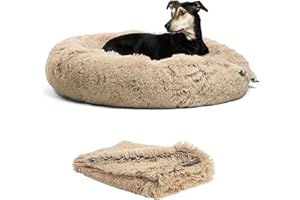 Best Friends by Sheri Oszczędności w pakiecie – oryginalne uspokajające legowisko dla psa w kształcie pączka w rozmiarze L 91 cm x 91 cm i koc dla zwierząt domowych o wymiarach 100 x 127 cm,