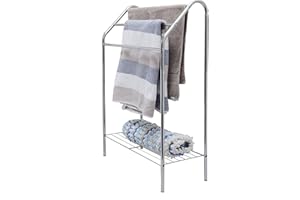 Pilot Imports Chrome Floor Standing Towel Rack Stand Rail with Lower Shelf(Floor Standing Towel Rack)