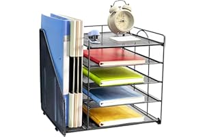 TEMPFOO Desk Tidy File Storage Organiser Holder, Stationary Supplies Letter Magazine Book Paper Trays Organizer, for Home Office Teacher Supplies Desktop Accessories Black