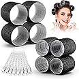 SIYAA Self Grip Hair Rollers Curlers 16 Pcs Set with 8Pcs Hair Rollers 2 Sizes (4 Jumbo & 4 Large) and 8 Pcs Hair Clips for Long Medium Short Thick Fine Thin Hair Volume