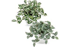 OAIRSE Small Artificial Plants Indoor in Pot Set of 2 Decorative Fake Plants Realistic Faux Plant Potted for Home Aesthetic Living Room Bathroom Desk Shelf Office Decoration