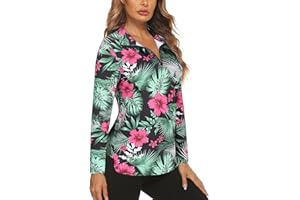 Gemulate Ladies Golf Tops Long Sleeve Polo Shirts for Women UPF50+ Half Zip Moisture Wicking Gym Sports Shirt S-2XL