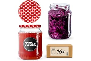 KADAX 16st Einmachgläser 720 ml, ideal zum Einkochen und Aufbewahren, Gläser mit Schraubverschluss, Einkochgläser mit Schraubdeckel, Twist Off to 82, Vorratsgläser zum Einlegen (Herz)