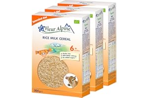 Ekologiczna kaszka ryżowa mleczna FLEUR ALPINE Zestaw 3, Kleik dla niemowlaka z bifidokulturami, Pożywna łatwa w przygotowaniu kaszka bezglutenowa bez dodatku cukru, Dla dzieci od 6 mies., 3x5 porc.