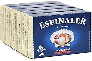 Zamburiñas en salsa de vieira Espinaler - Pack de 5 latas de zamburiñas - Conservas Gourmet de zamburiñas en salsa gallega - Zamburiñas en conserva para tu aperitivo o para cocinar