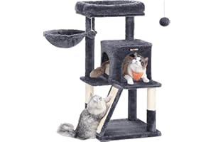 FEANDREA Cat Tree, Cat Tower, Widened Perch for Large Cats, Smoky Grey PCT51G